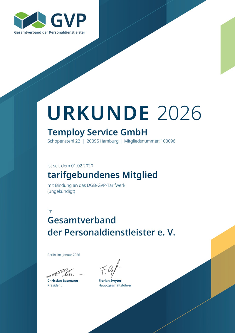 IGZ Urkunde Temploy Personaldienstleistung
